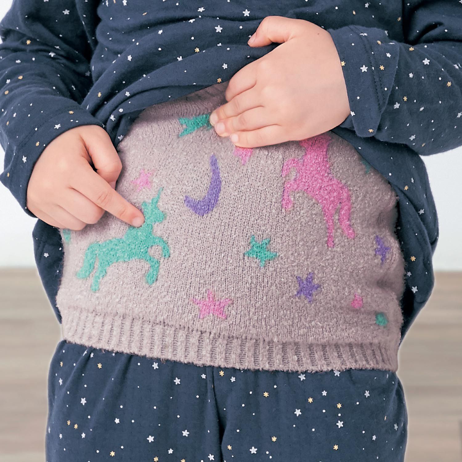 日本千趣會 - 日本製兒童保暖腹卷-獨角獸-粉 (適合腰圍43-53cm(20x22cm))