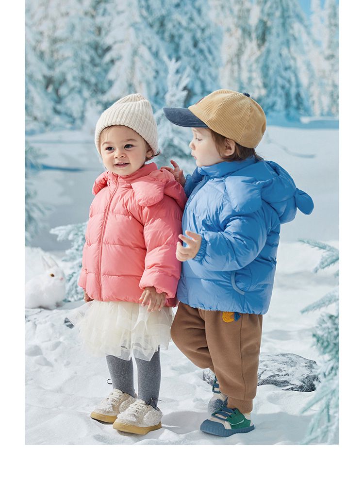 防水防污童趣造型羽絨外套(90%鴨絨)-熊熊耳朵-粉色