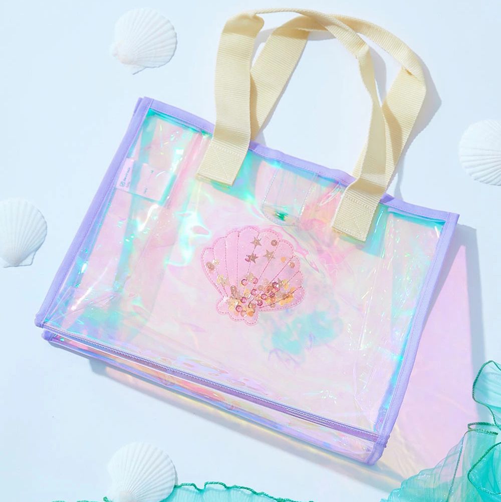 獨角獸色系閃亮PVC游泳/玩水包-貝殼-紫x黃