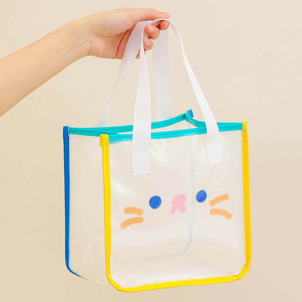 耐磨防水果凍手提包/沙灘包-黃色貓咪 (21.5×16.8×22cm)