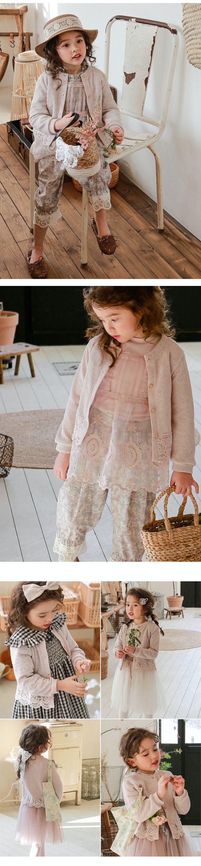 韓國 Puellaflo - 下擺蕾絲裝飾圓領針織外套-藕粉