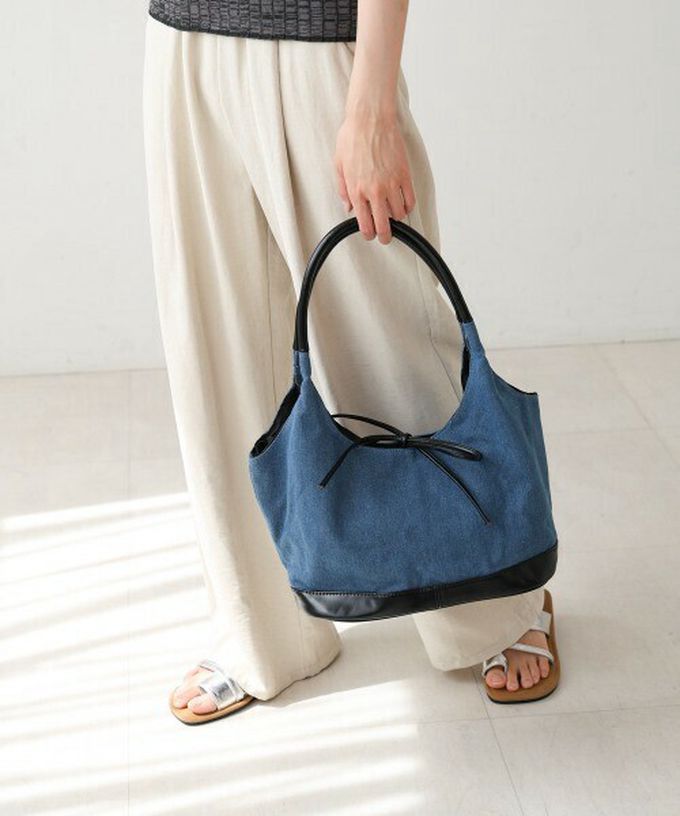 日本 Bab - 異素材成熟感蝴蝶結氣質手提包-白x卡其杏