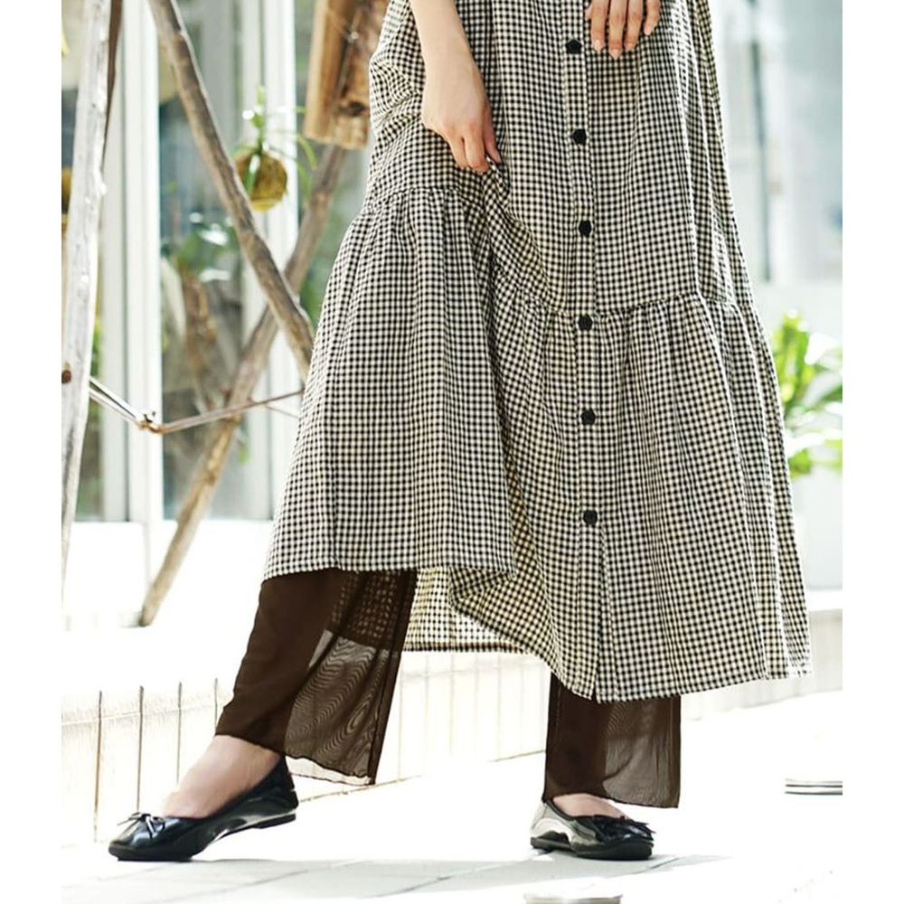 日本 zootie - 時尚透膚層次感穿搭內搭寬版長褲-網紗-咖啡