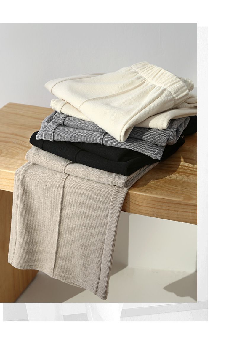 高腰直筒垂墜感闊腿長褲-灰色