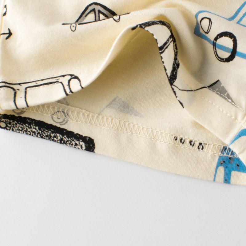 純棉腰鬆緊輕薄休閒短褲/家居褲-越野車車-米白色