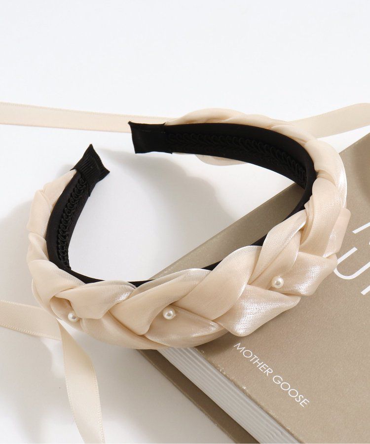 日本 apres les cours - 公主薄紗珍珠編織髮箍-象牙白