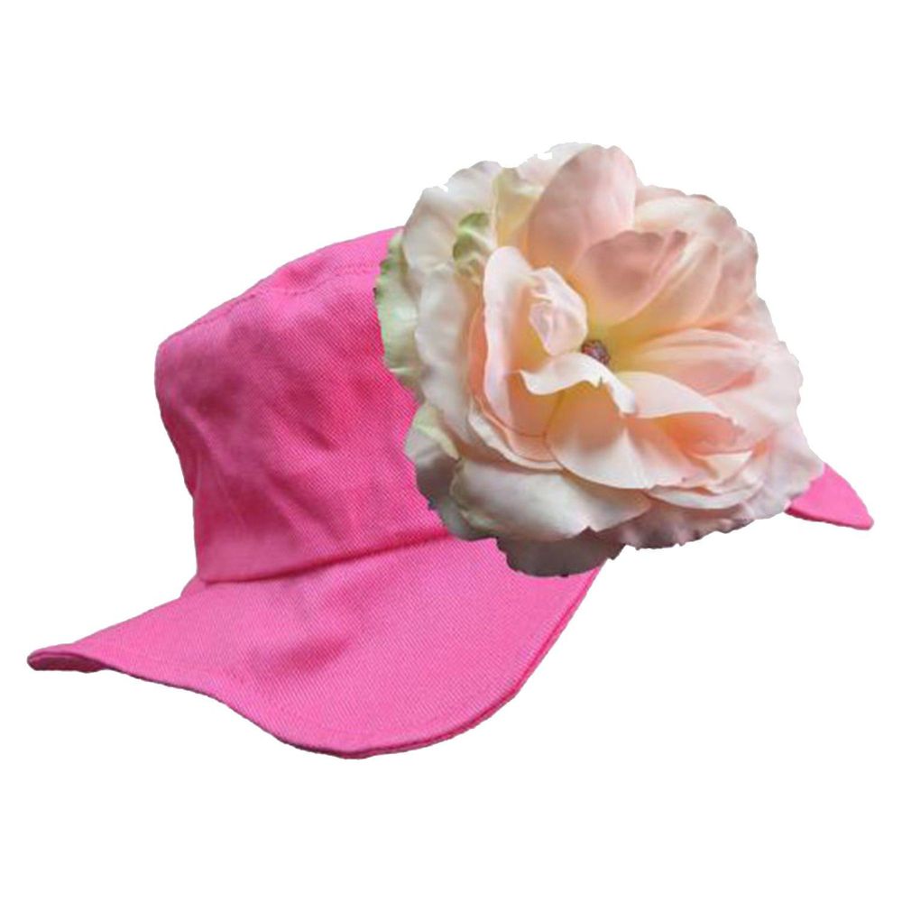 美國 Jamie Rae - 100%純棉帽-覆盆子遮陽帽+淡粉玫瑰