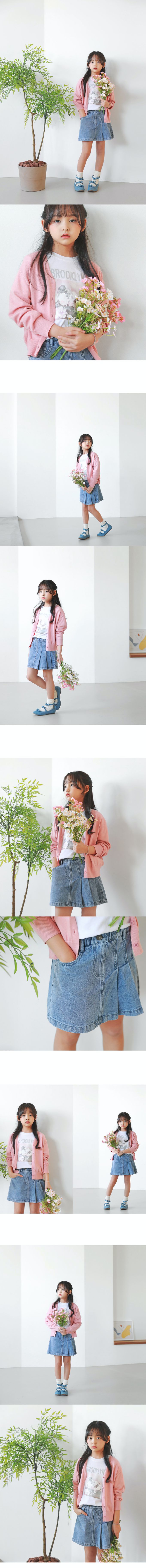 韓國 J KIDS - 鬆緊腰牛仔風褶線設計褲裙-牛仔藍