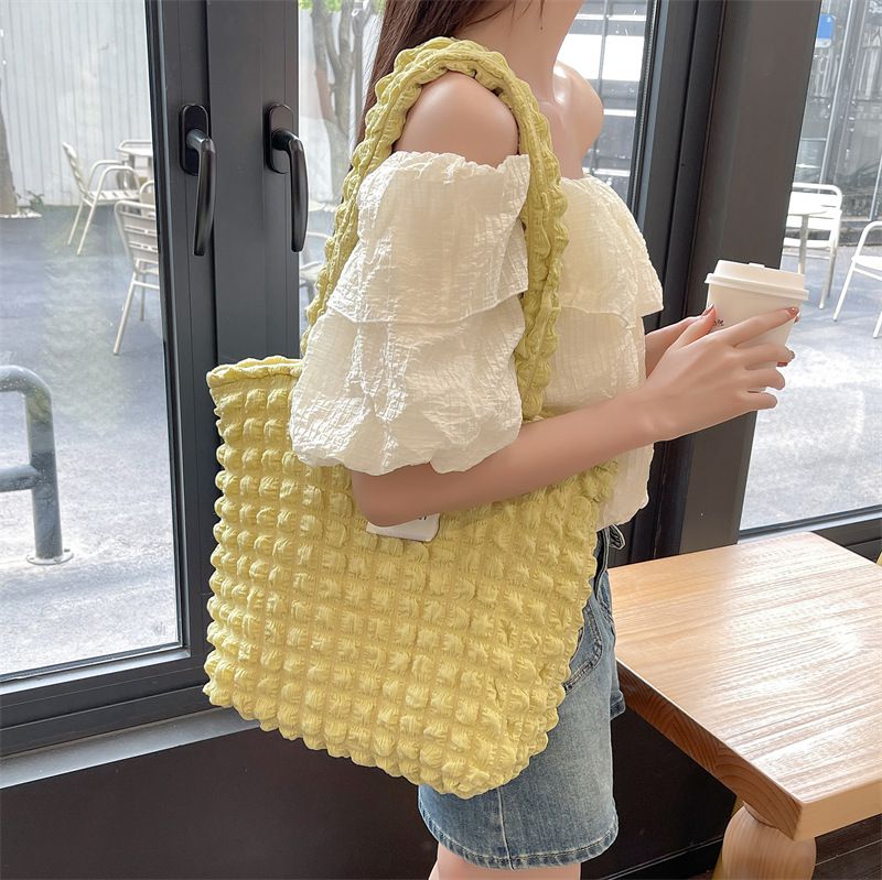 加厚奶油泡泡雲朵手提包/肩背包-米杏色 ((32+24)x40x14cm)