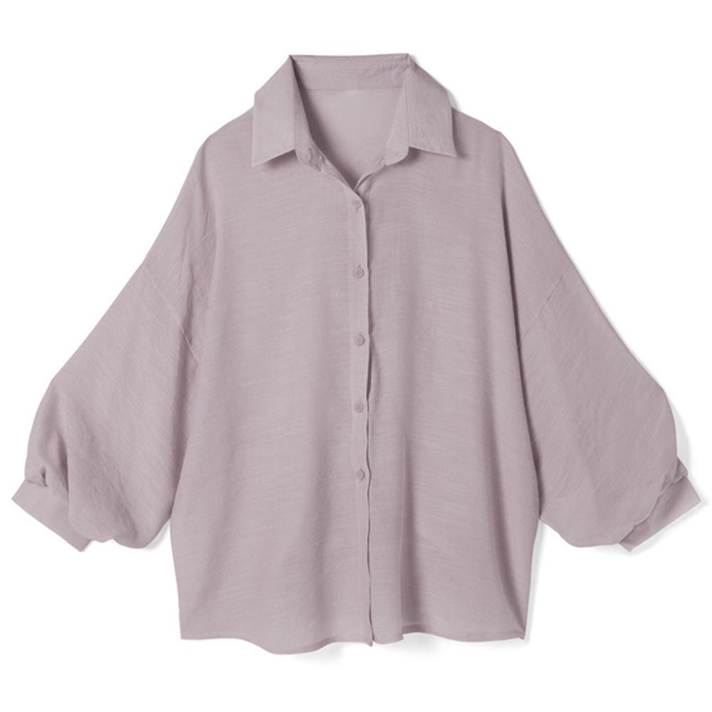 日本 GRL - 嫘縈舒適微透感泡泡長袖襯衫-淺灰棕 (F)