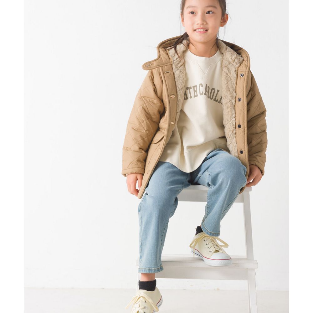 日本 OMNES - 絎縫厚刷毛保暖連帽外套(兒童)-卡其