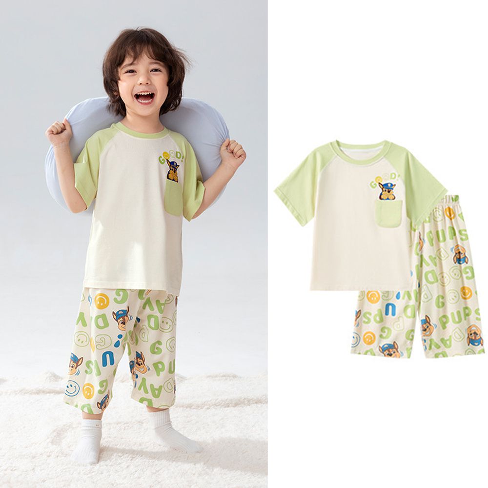 卡通汪汪隊萊賽爾短袖家居服套裝-撞色米