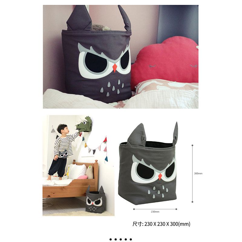 正韓Hello HiZoo - 純手工製動物造型多功能收納籃 (摺疊收納箱/收納桶/置物籃/收納箱)-貓頭鷹