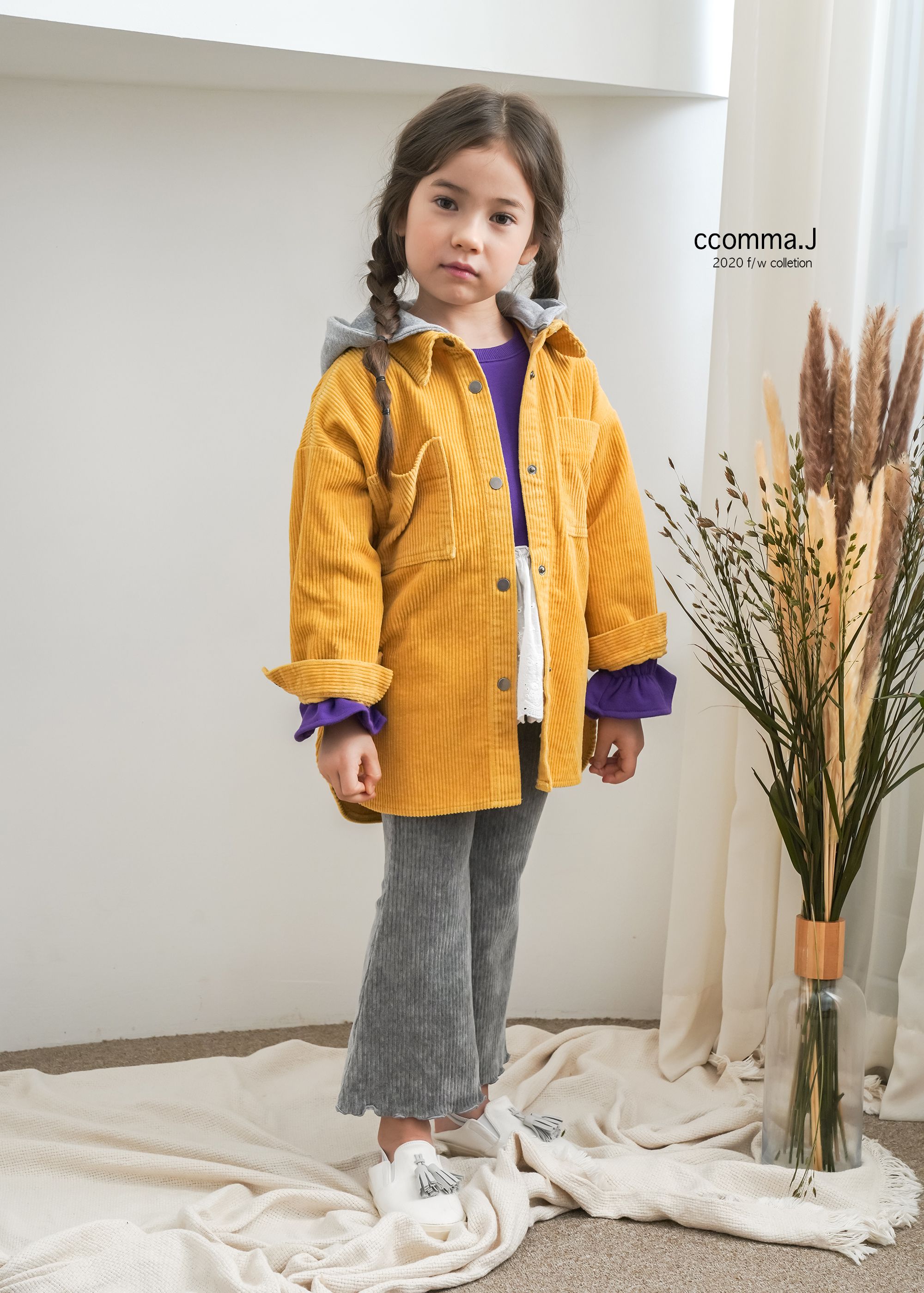 韓國 ccomma. J - 燈芯絨連帽夾克-芥末黃