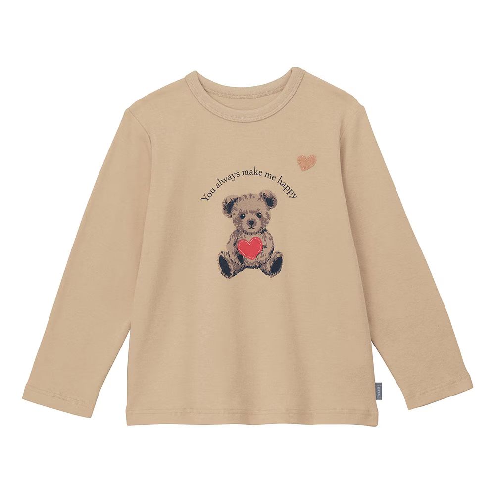 GITA 100%棉女孩印花長袖上衣-熊熊-淺咖
