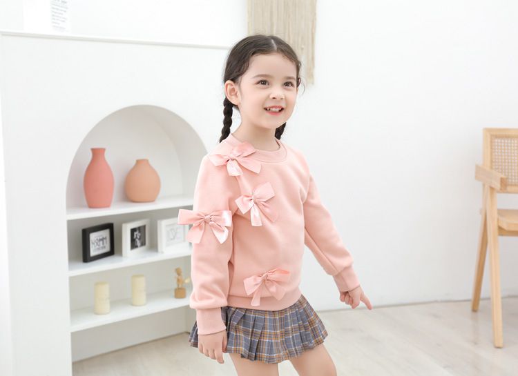 加絨長袖大學T-蝴蝶結-粉色