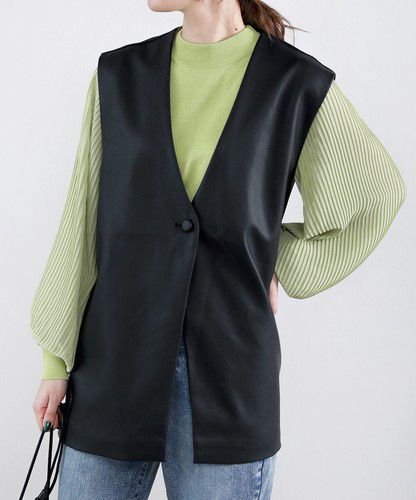 日本 Bou Jeloud - 異材質拼接百摺長袖上衣-萊姆黃