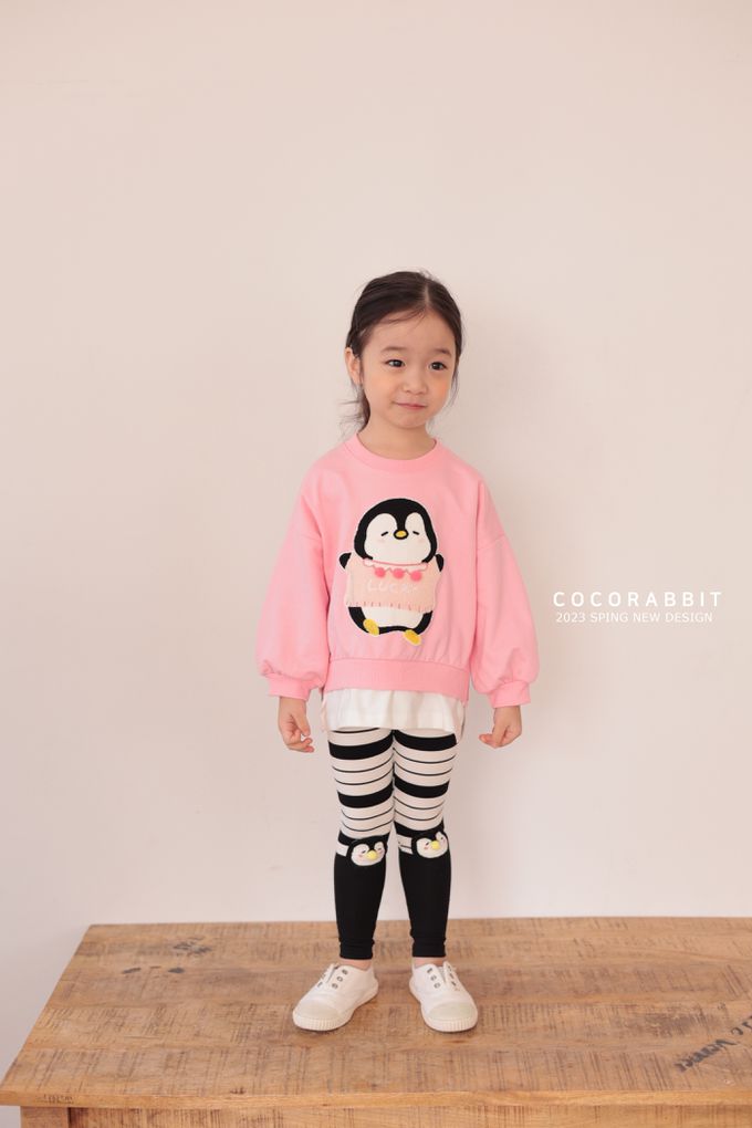 韓國 Coco rabbit - 假兩件幸運企鵝印長袖上衣-粉