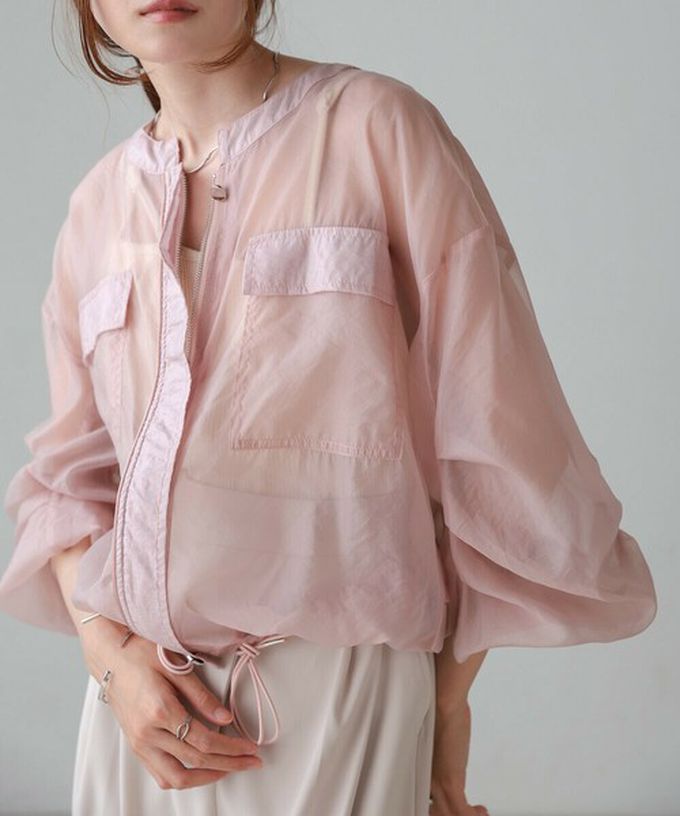 日本 Bab - 優美透膚精緻感抽繩薄外套-卡其棕