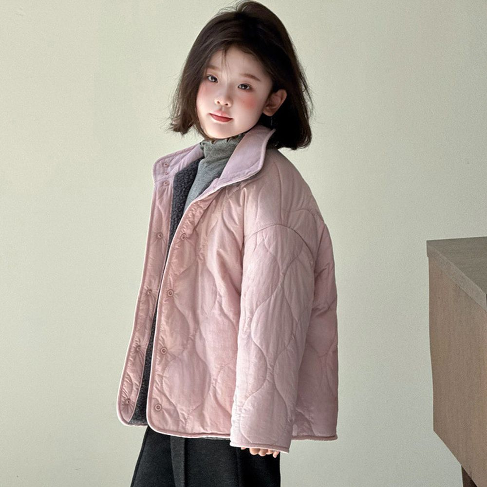 溫暖補給兩穿毛絨外套-粉x灰