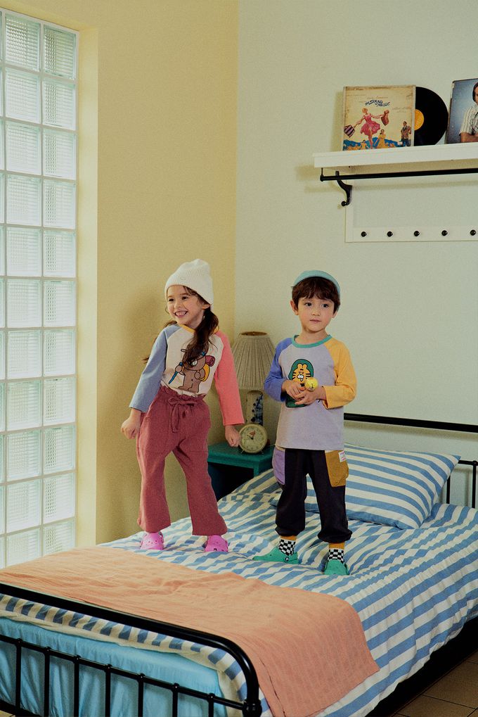 韓國 First Blue - 鬆緊腰雙色口袋縮口長褲-黑灰