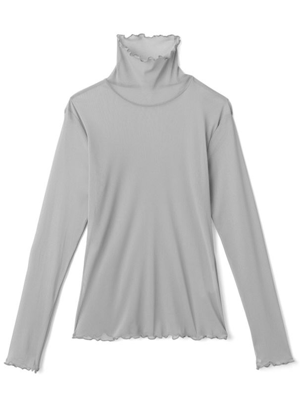 日本 GRL - 聯名款 透膚捲邊長袖內搭/上衣-開心果綠