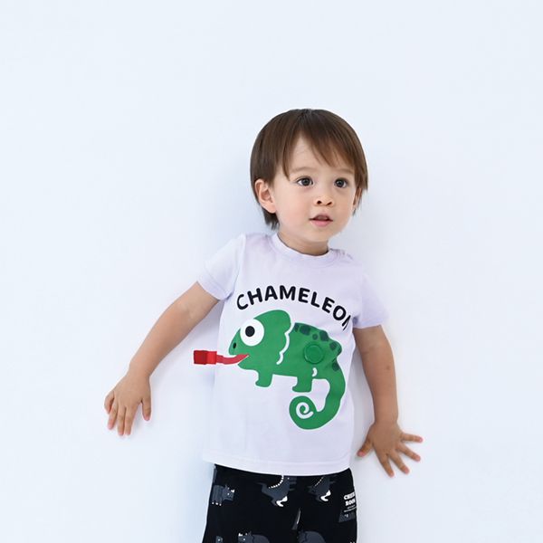 日本 Baby Room - 立體翻翻樂短袖上衣-變色龍-白