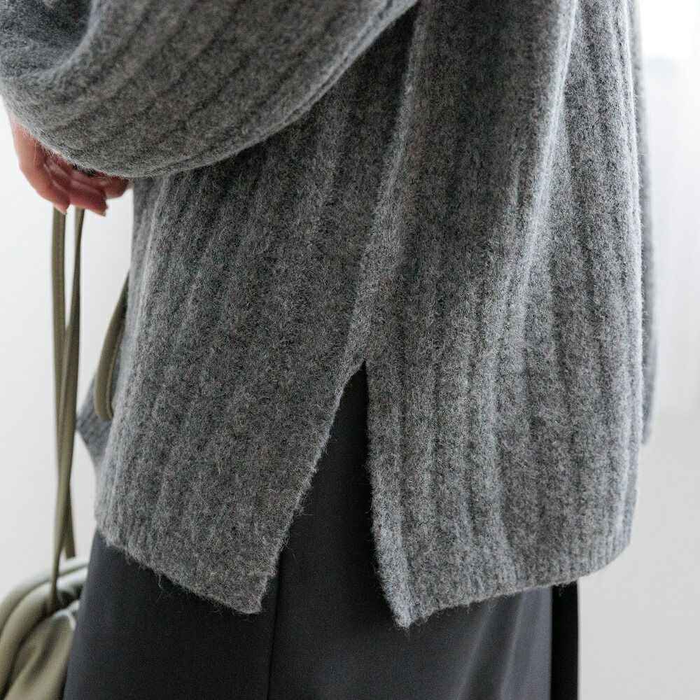 日本 ihuu - 特色綁帶V領針織毛衣-淺灰