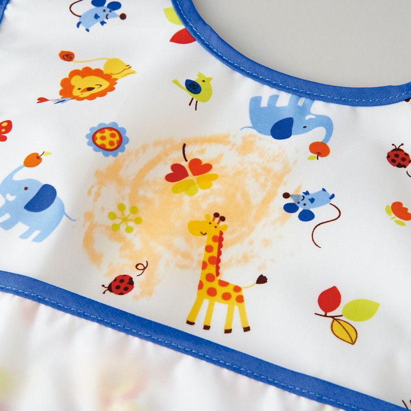 akachan honpo - 抗油汙、快乾長袖圍兜-動物-藍色 (80～95)