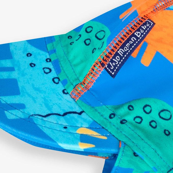 英國 JoJo Maman BeBe - 嬰幼兒/兒童泳裝戲水UPF50+防曬護頸遮陽帽-恐龍圖鑑