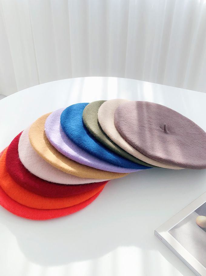 韓國 Soo&Soo - 法式風羊毛貝雷帽-黑 (直徑28cm，高7cm, 頭圍56cm)