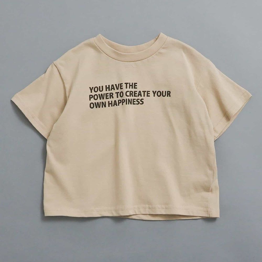 簡約帥氣logo短袖上衣-英文字-象牙杏