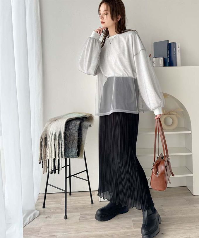 日本 Classical Elf - Java 透膚薄紗層次上衣-背後標籤印花-燕麥灰