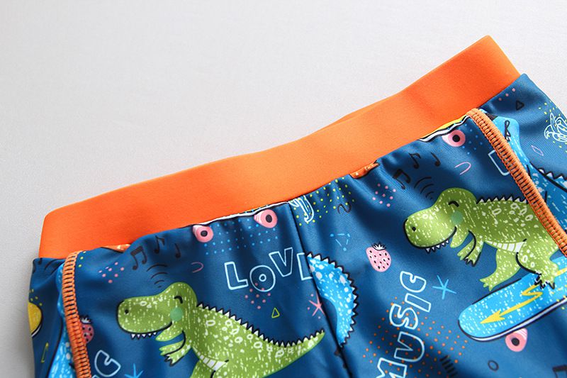 男寶長袖泳裝套裝(附帽子)-滑板恐龍-深藍+橘