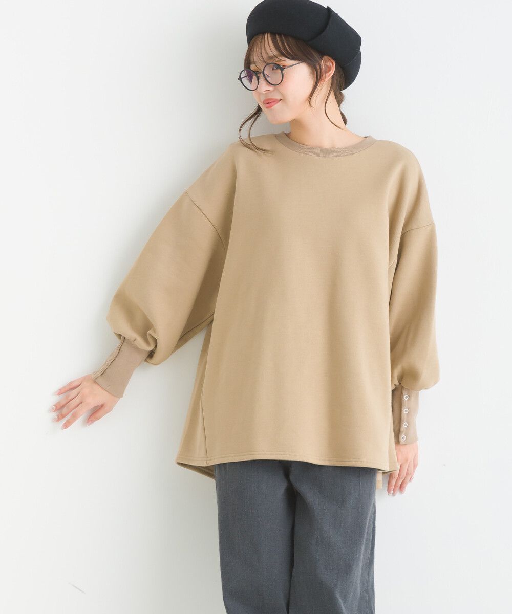 日本女裝代購 - 裏起毛典雅束口袖長袖上衣-象牙