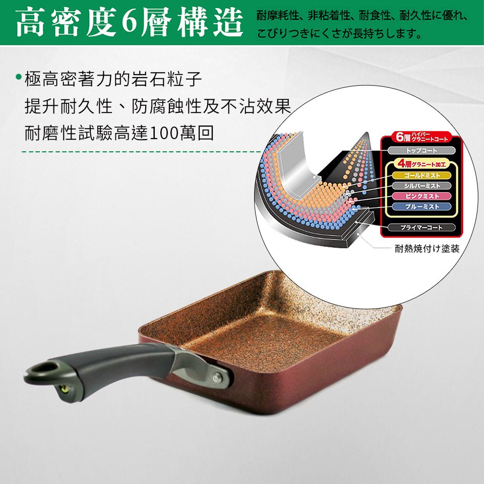 日本北陸 hokua - 超耐磨輕量花崗岩不沾玉子燒鍋-媽咪愛獨家超值特惠組(玉子燒鍋+玉子燒鏟)-13x18cm