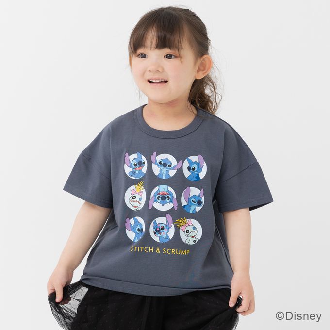 日本 Chil2 - 聯名款 100%純棉短袖上衣-卡通人物史迪奇九宮格-炭灰