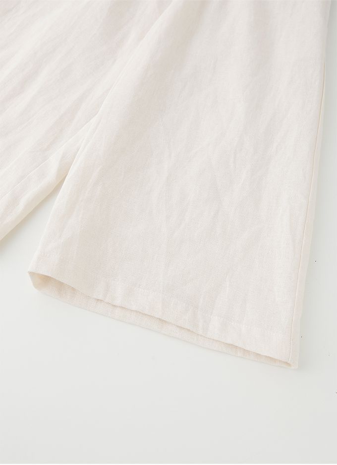 韓國 OZKIZ - 抓皺肩帶棉麻背心連身褲-米白