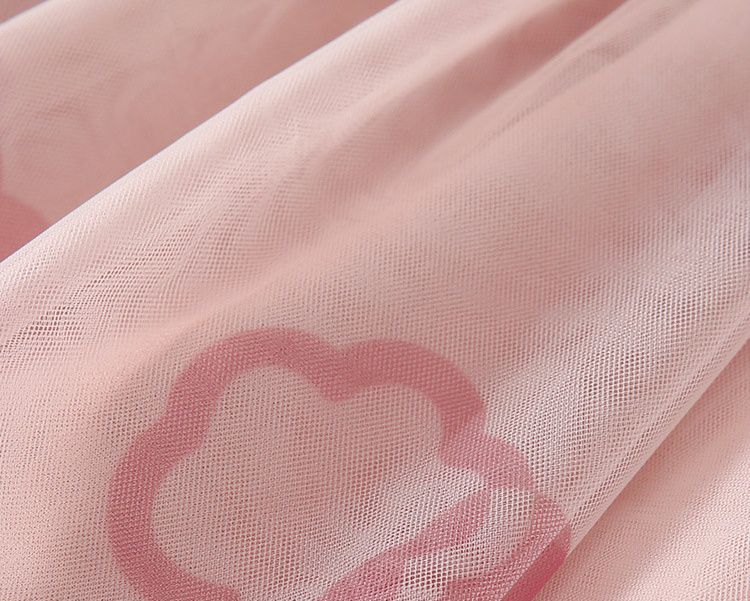 網紗公主袖連身洋裝-微笑小圖-粉色