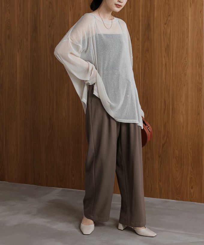 日本 Bab - 光澤閃耀透膚寬版長袖上衣-咖啡