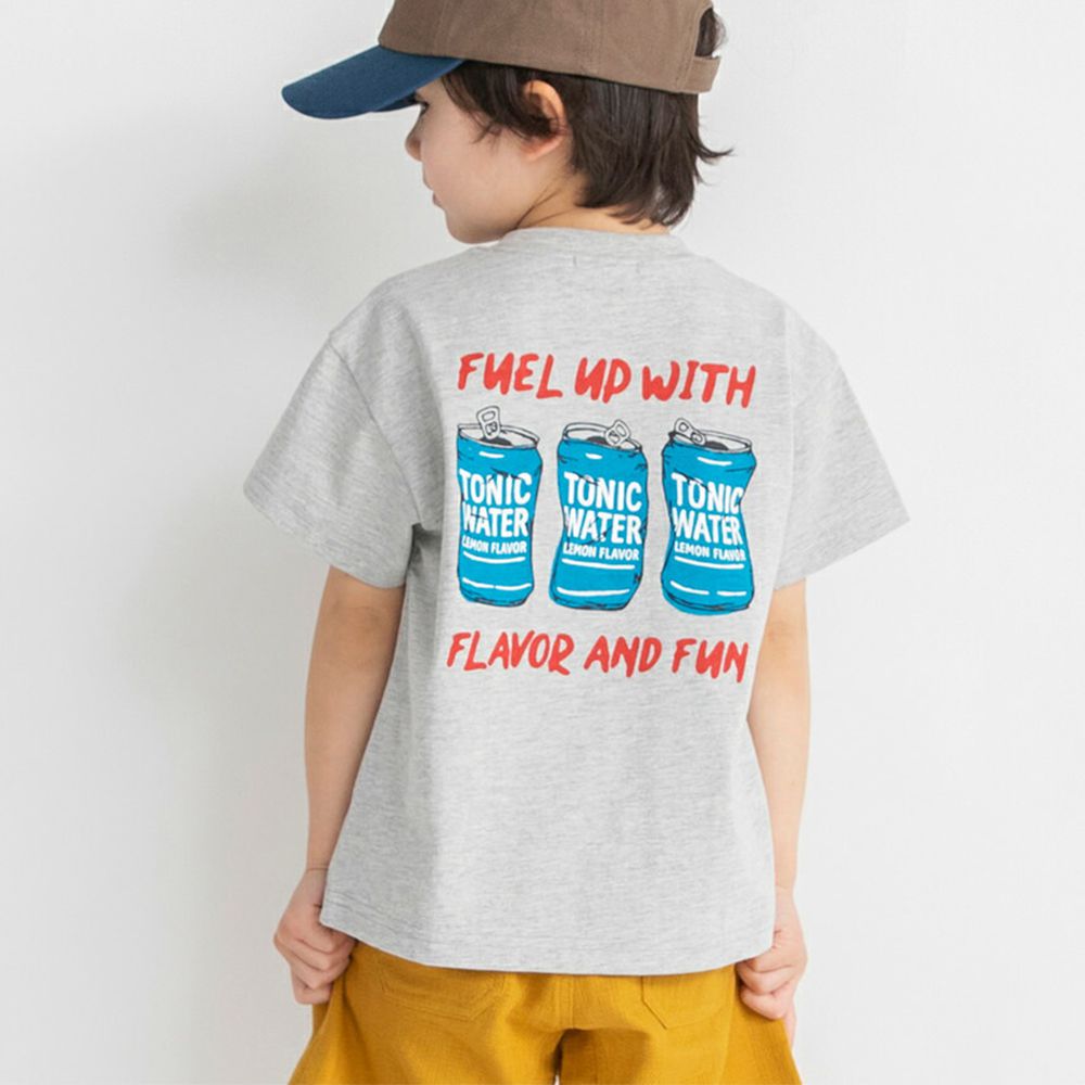 舒適棉印花短袖上衣-罐頭排列-淺灰