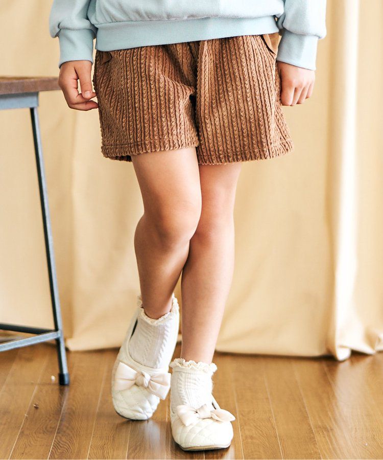 日本 apres les cours - 蝴蝶結口袋燈芯絨短褲-葡萄紫