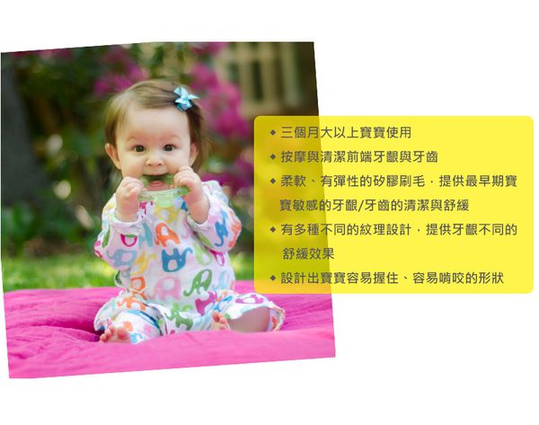 美國 green sprouts - 小綠芽食品安全等級矽膠固齒器/潔牙固齒器-單入組-亮黃