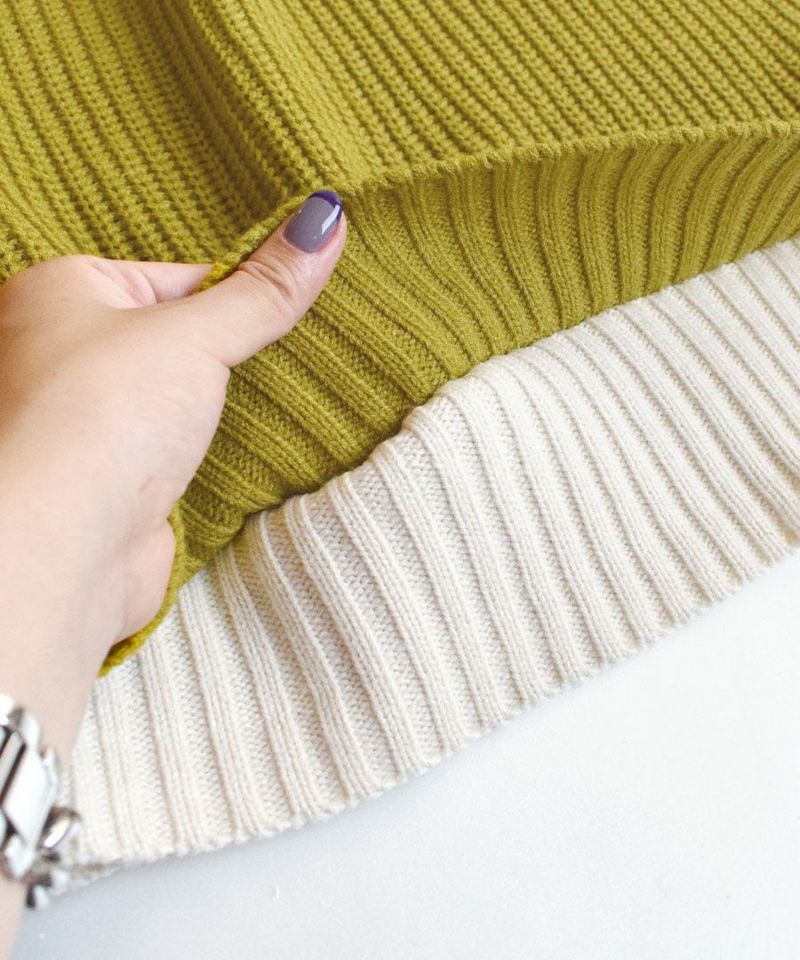日本 zootie - 畝編袖撞色針織毛衣-黃綠x杏