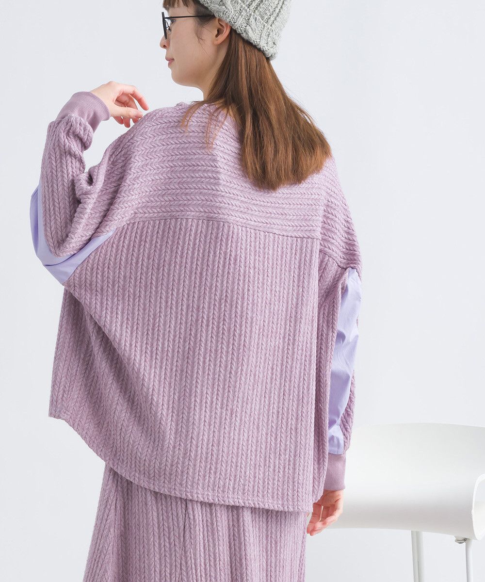 日本女裝代購 - 拼接撞色寬袖麻花針織上衣-灰