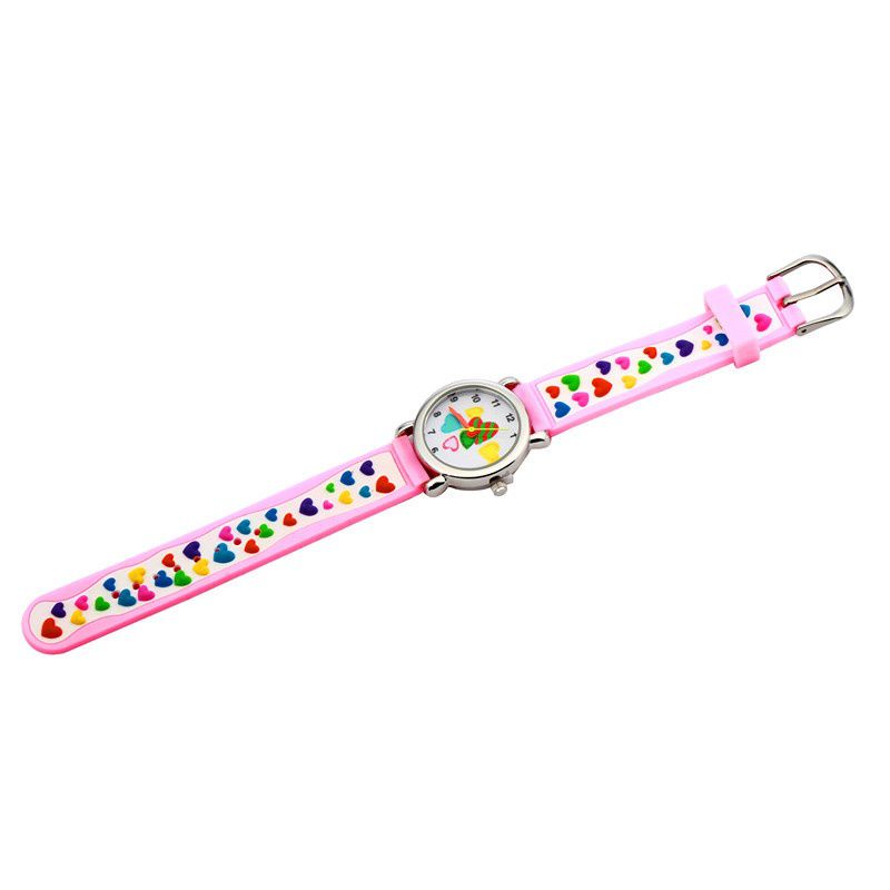 3D立體卡通兒童手錶-經典小圓錶-淺粉愛心