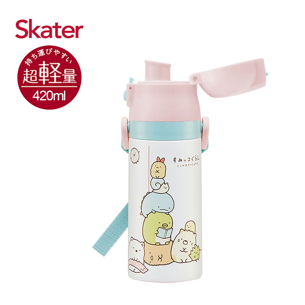 日本 SKATER - 兒童不鏽鋼保溫水壺(直飲420ml+杯蓋組)-角落小生物