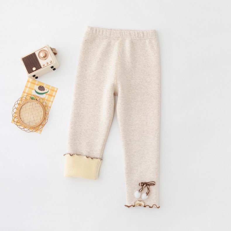 FANMOU - 加絨腰鬆緊保暖內搭褲-毛絨球球-黑色