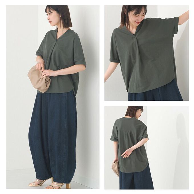 日本 OMNES - 接觸涼感 嫘縈休閒V領前短後長上衣-白