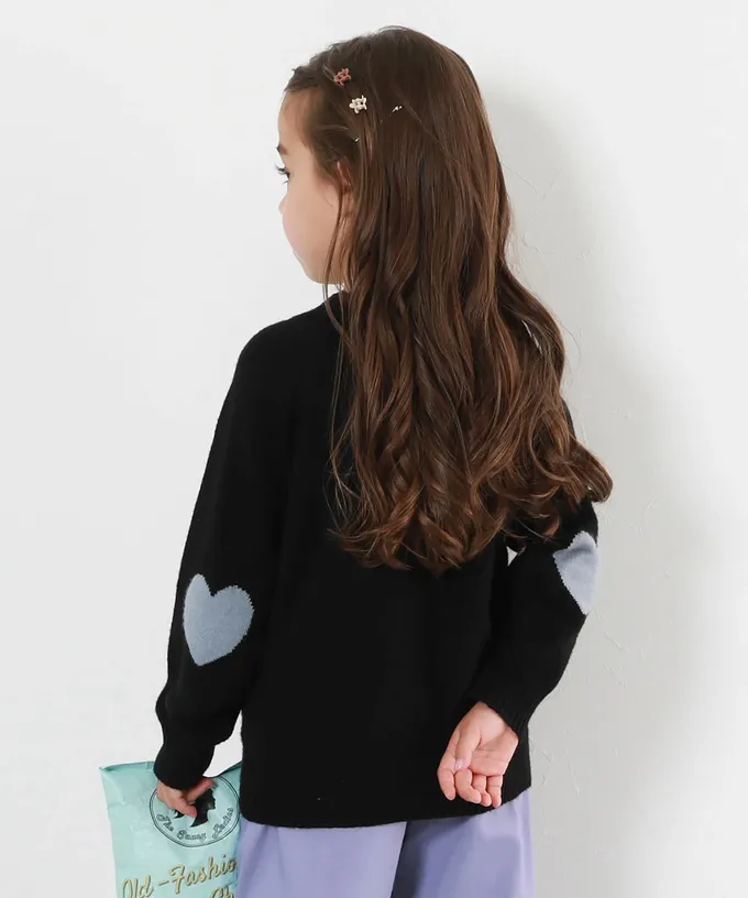 日本 devirock - [可機洗]手肘愛心柔軟針織上衣-紅